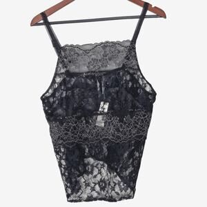 NWT Anthropologie Lace Women's Tank Top Black Sheer Size M Dark Romance